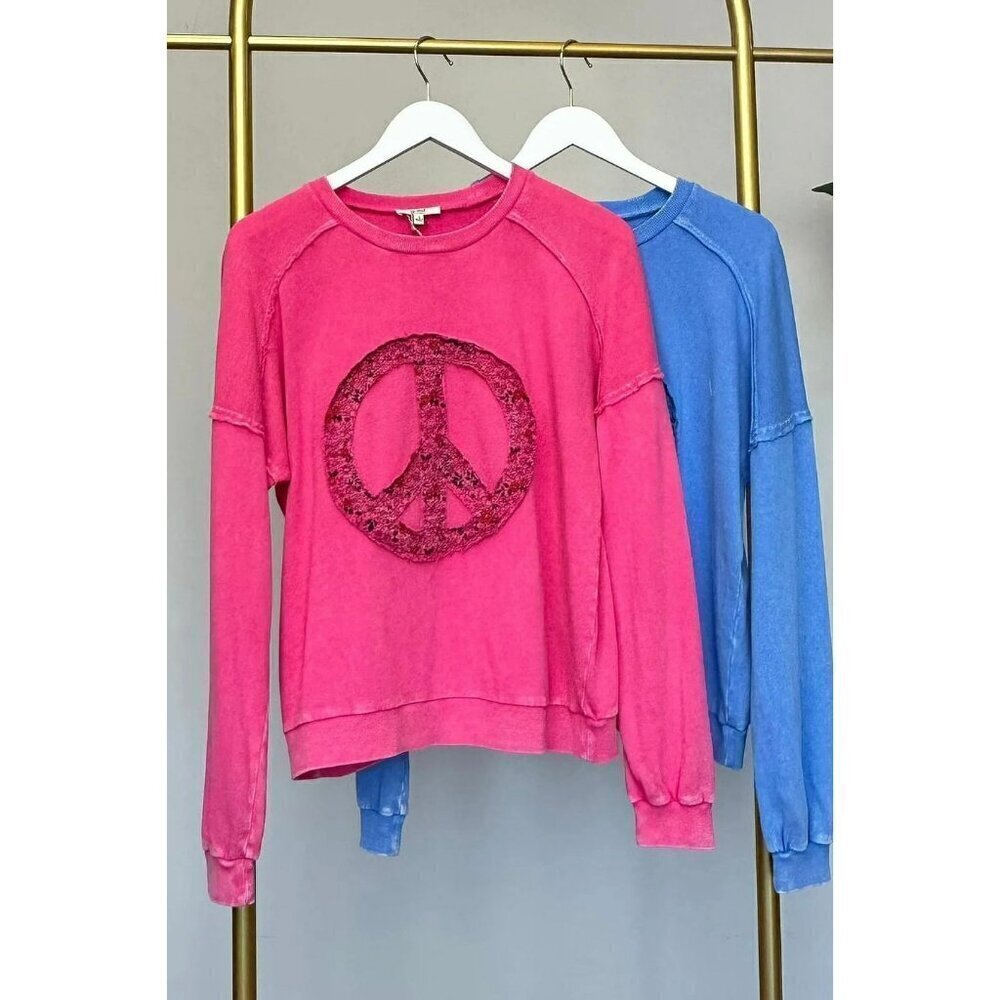 Peace Out French Terry Pullover in Cotton Candy - Picture 3 of 4